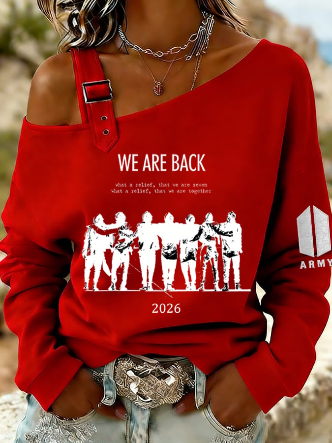 🔥Buy 3 Get 15% Off🔥Women's Retro Leisure Print Off-The-Shoulder Sweatshirt